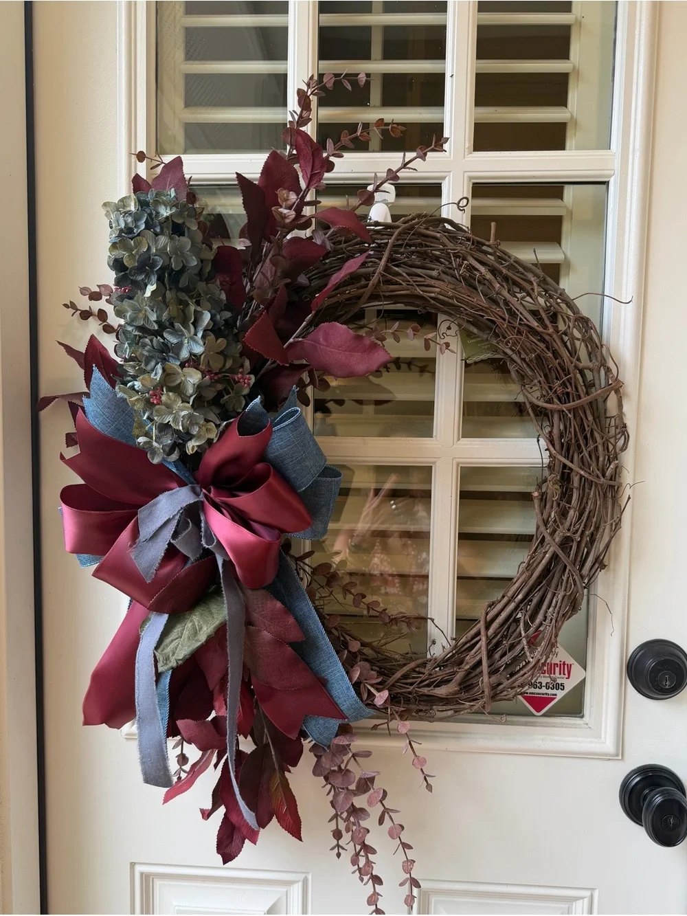 Burgundy and Blue Grapevine Holiday Wreath